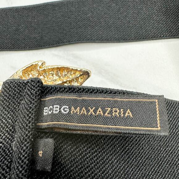 BCBGMAXAZRIA Faux Pearl Bow Black Stretch Belt S/M Cinch Waist Designer - Picture 8 of 16